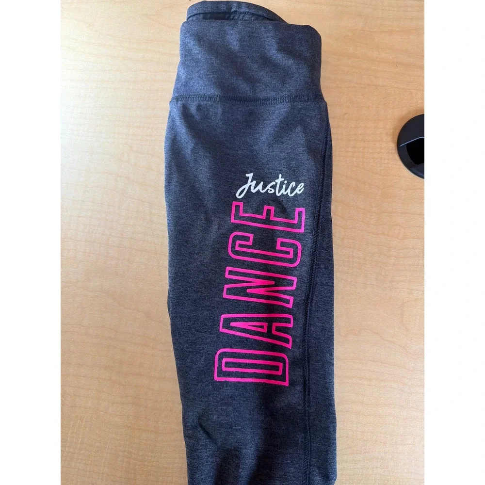 Justice Active Girls Dance Leggings Gray‎ Pink Lattice Ankle Size 6/7